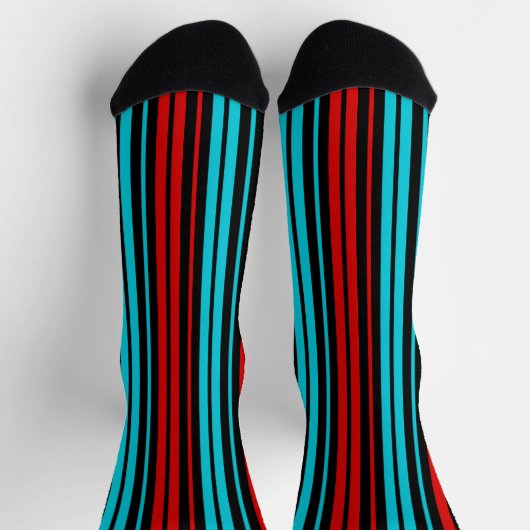 Black Red Blue Stripes Pattern   ソックス (上部)