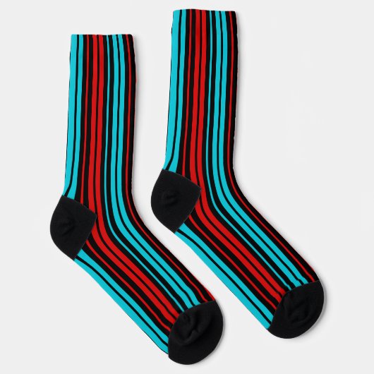 Black Red Blue Stripes Pattern   ソックス (右)