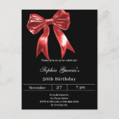 Black red bow birthday インビテーションポストカード (正面)