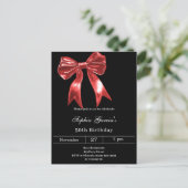 Black red bow birthday インビテーションポストカード (スタンド正面)