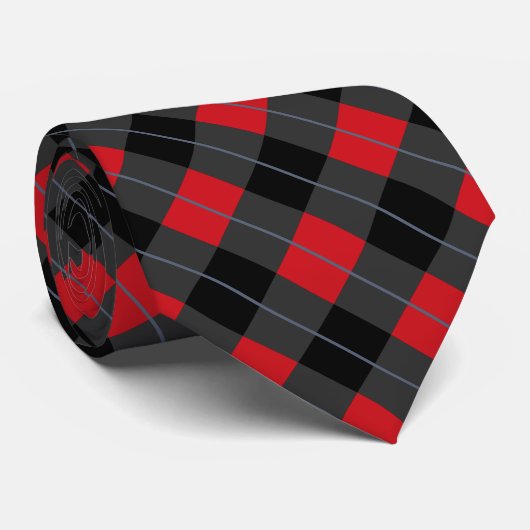 Black Red Buffalo Plaid Check Neck Tie ネクタイ (ロール)