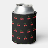 Black & Red Cherry Pattern Fresh Fruit Modern 缶クーラー (缶正面)