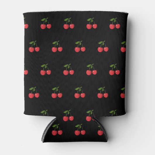 Black & Red Cherry Pattern Fresh Fruit Modern 缶クーラー (正面)