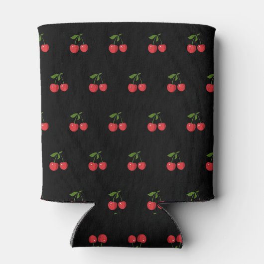 Black & Red Cherry Pattern Fresh Fruit Modern 缶クーラー (裏面)