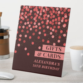 Black Red Confetti Birthday Gifts and Cards 台座サイン