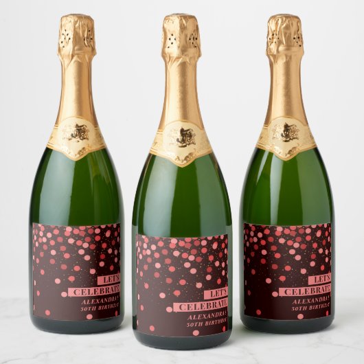 Black Red Confetti Let’s Celebrate Sparkling Wine  スパークリングワインラベル (ボトル)
