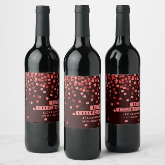 Black Red Confetti Let’s Celebrate Wine Label ワインラベル (ボトル)