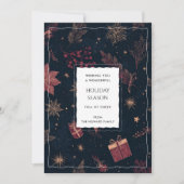 Black Red Floral Whimsical Watercolor Holiday Card (正面)