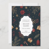 Black Red Floral Whimsical Watercolor Holiday Card (正面)