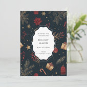 Black Red Floral Whimsical Watercolor Holiday Card (スタンド正面)