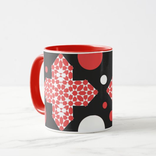 Black & Red Geometric Pattern Mug マグカップ (正面左)