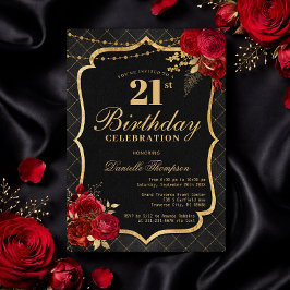 Black, Red & Gold 21st Birthday Invitation 招待状