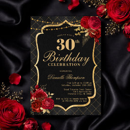 Black, Red & Gold 30th Birthday Invitation 招待状