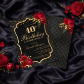 Black, Red & Gold 40th Birthday Invitation 招待状