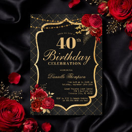 Black, Red & Gold 40th Birthday Invitation 招待状