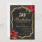 Black, Red & Gold 50th Birthday Invitation 招待状 (正面)