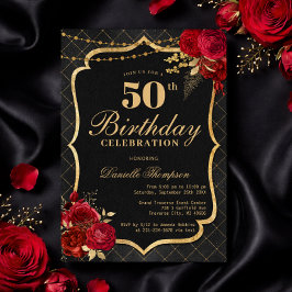 Black, Red & Gold 50th Birthday Invitation 招待状