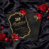 Black, Red & Gold 50th Birthday Invitation 招待状
