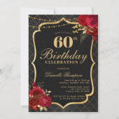 Black, Red & Gold 60th Birthday Invitation 招待状 (正面)