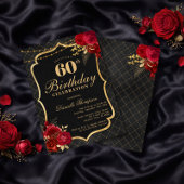 Black, Red & Gold 60th Birthday Invitation 招待状