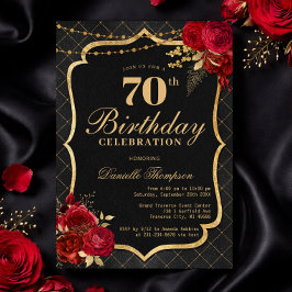Black, Red & Gold 70th Birthday Invitation 招待状