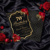 Black, Red & Gold 70th Birthday Invitation 招待状