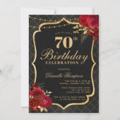 Black, Red & Gold 70th Birthday Invitation 招待状 (正面)