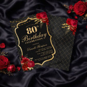 Black, Red & Gold 80th Birthday Invitation 招待状