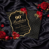 Black, Red & Gold 90th Birthday Invitation 招待状