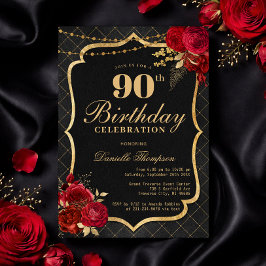 Black, Red & Gold 90th Birthday Invitation 招待状