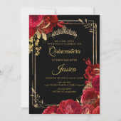 Black Red Gold Quinceanera Invitation 招待状 (正面)