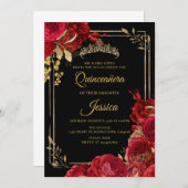 Black Red Gold Quinceanera Invitation 招待状 (正面/裏面)