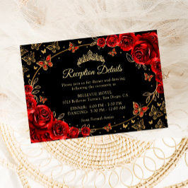 Black Red Gold Quinceanera Reception Details エンクロージャーカード