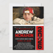 Black & Red Graduation Photo Announcement 招待状 (正面)