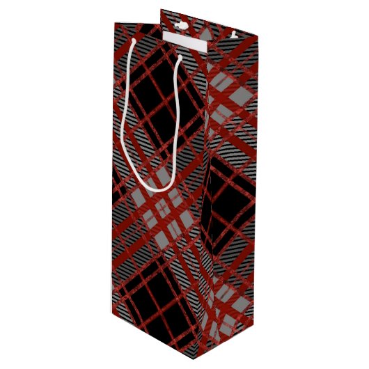 BLACK RED GRAY HALLOWEEN PLAID PATTERN ワインギフトバッグ (正面アングル)