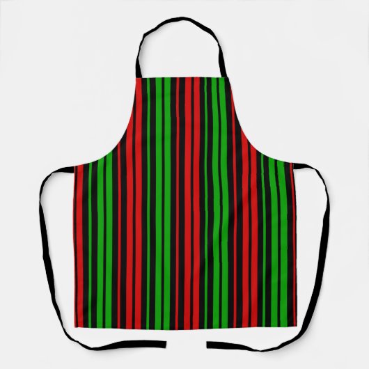 Black Red Green Stripes Pattern   エプロン (正面)