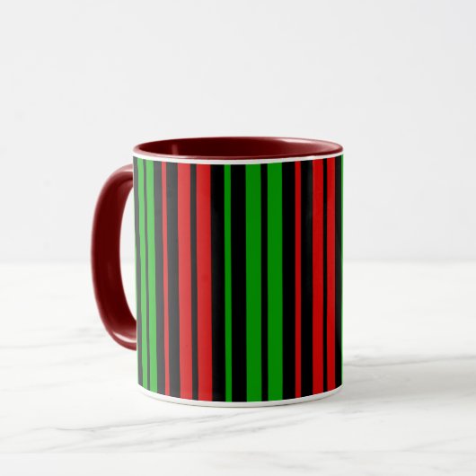 Black Red Green Stripes Pattern   マグカップ (正面左)