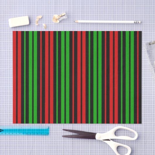 Black Red Green Stripes Pattern   薄葉紙 (クラフト)
