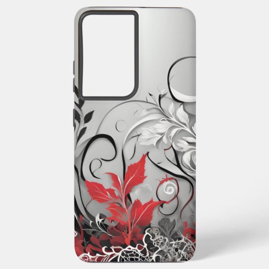Black Red Leaf design Samsung Galaxyケース (裏面)