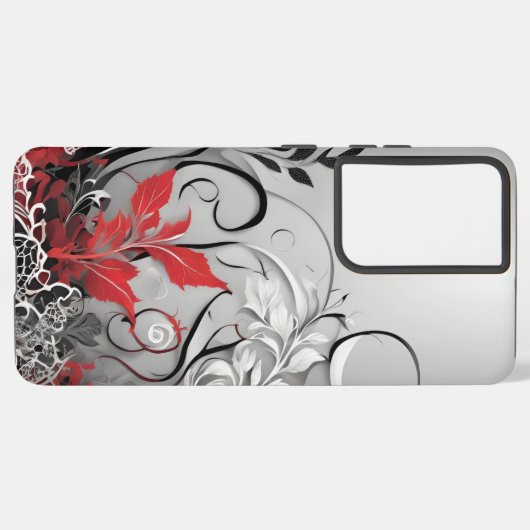 Black Red Leaf design Samsung Galaxyケース (左側面)