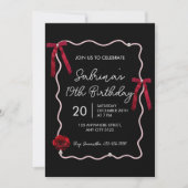 Black Red Modern Coquette 19th Birthday Invitation 招待状 (正面)