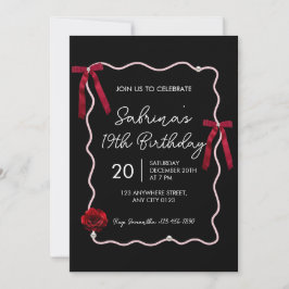 Black Red Modern Coquette 19th Birthday Invitation 招待状