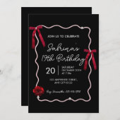 Black Red Modern Coquette 19th Birthday Invitation 招待状 (正面/裏面)