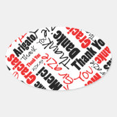 Black Red Multilingual Thank Youタイポグラフィクラウド 楕円形シール (正面)