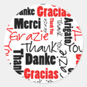 Black Red Multilingual Thank Youタイポグラフィ ラウンドシール (正面)