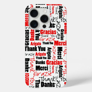 Black Red Multilingual Thank You Word Cloud iPhone 15 Proケース