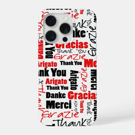 Black Red Multilingual Thank You Word Cloud iPhoneケース (裏面)