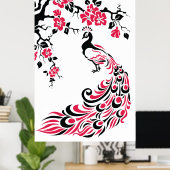 Black red peacock and cherry blossoms poster ポスター (ホームオフィス)