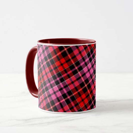 Black Red Pink Plaid Tartan Design  マグカップ (正面左)