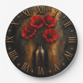 Black & Red Poppy Modern Luxury Floral Decor ペーパープレート